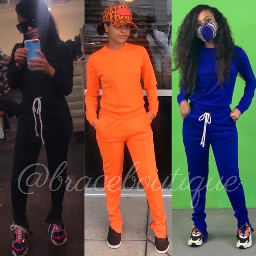 BLACK Two Piece Zipper Leg Jogger Set